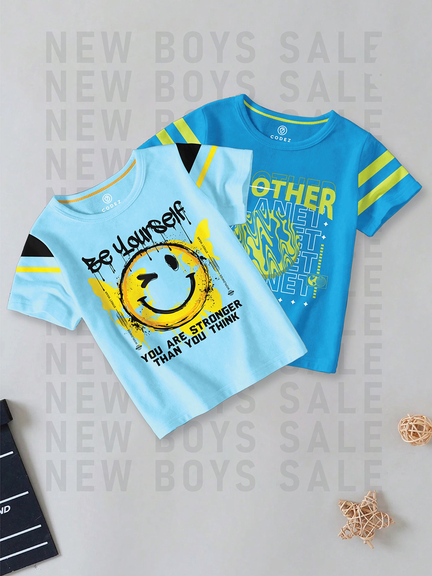 Codez Kids Blue Printed T-Shirt (Pack Of 2)