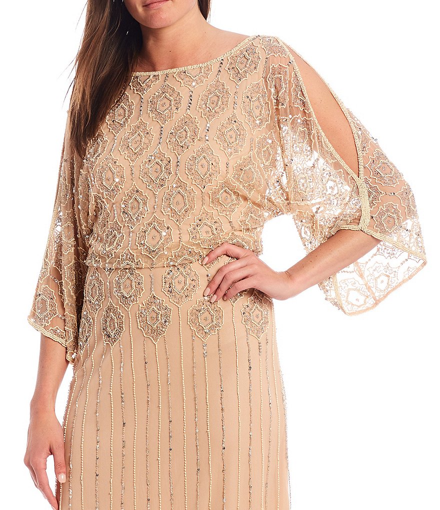 Pisarro Nights Beaded Cold Shoulder Blouson Gown