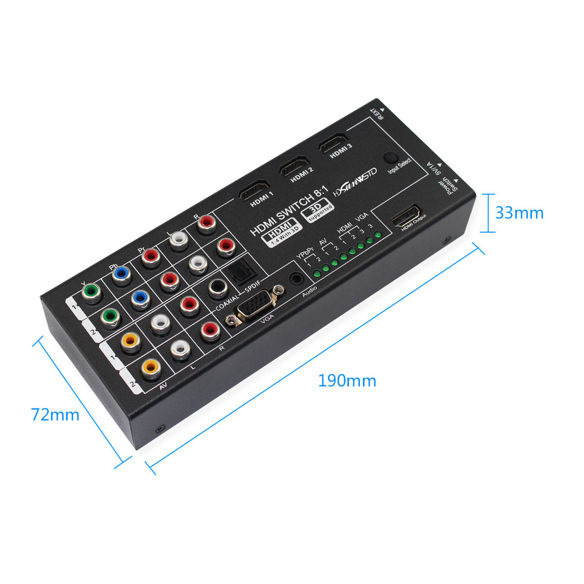 Multi-Functional HDMI 8x1 Converter Switch 8 Inputs to One HDMI Output Support 3D and Surround Sound for 1080P HDTV | VHD-MS8X1