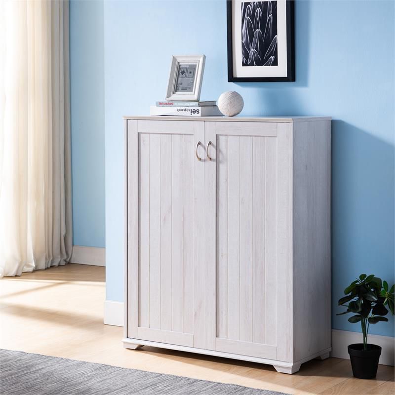 Lucile Wood Shoe Cabinet with 5-Shelf in White Oak - Furniture of America