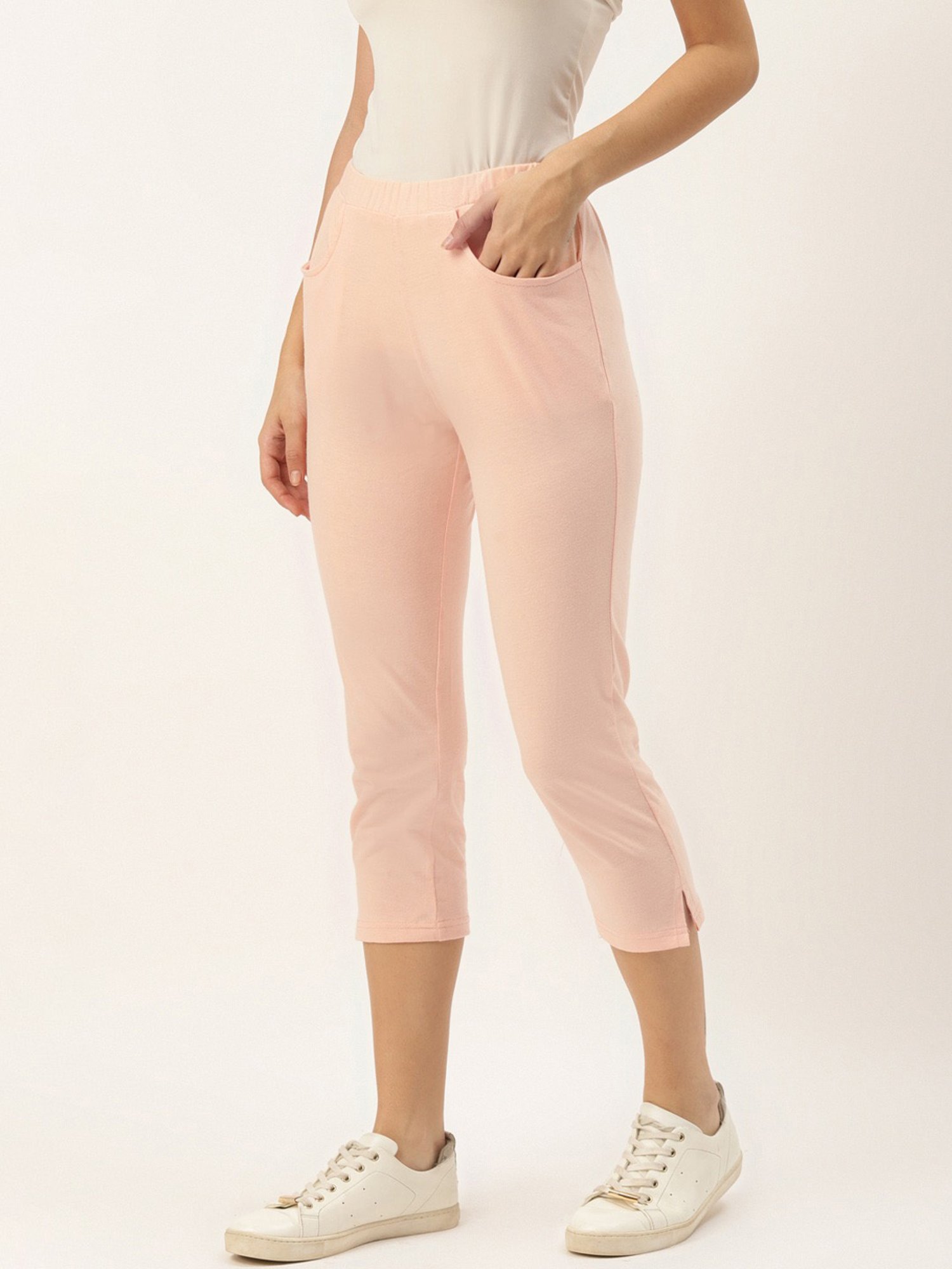 BRINNS Peach Mid Rise Cropped Capris