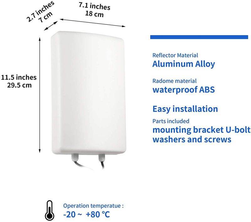 11dBi High Gain 3G 4G/LTE Waterproof Fixed-Mount Panel Dual Polarized MIMO Antenna with Dual 5 Meter Cable SMA Male Connector for Verizon AT&T T-Mobile Sprint Router Signal Booster Cellular Amplifier