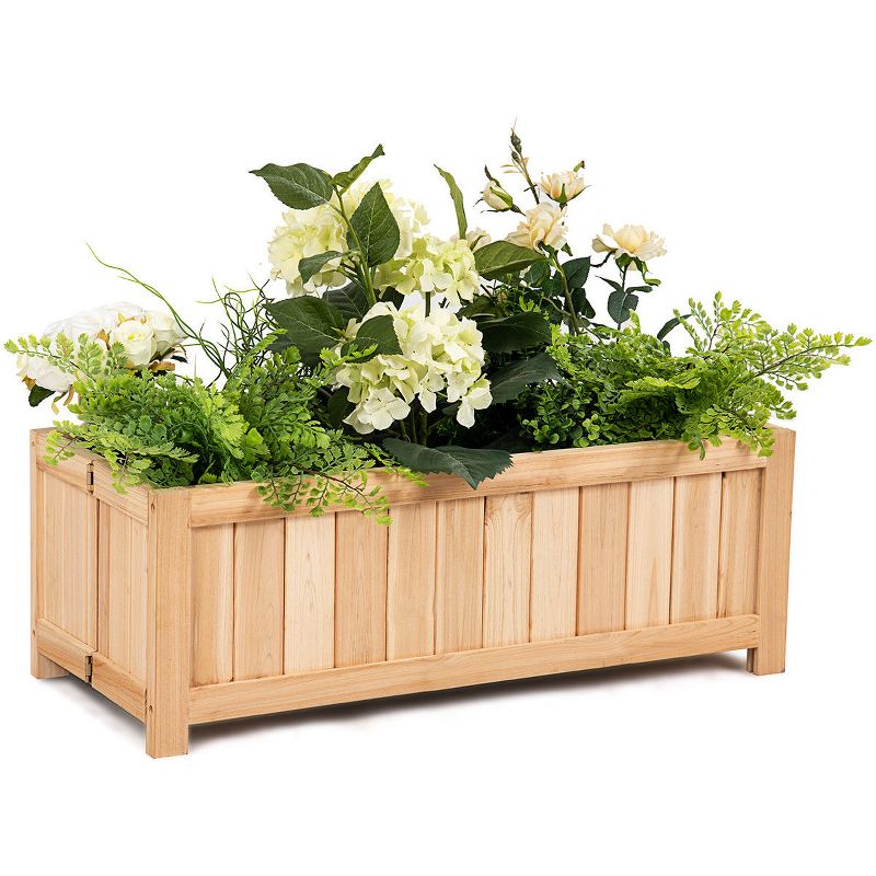 Costway Rectangle Wood Flower Planter Box Portable Raised Vegetable Patio Lawn Garden folding