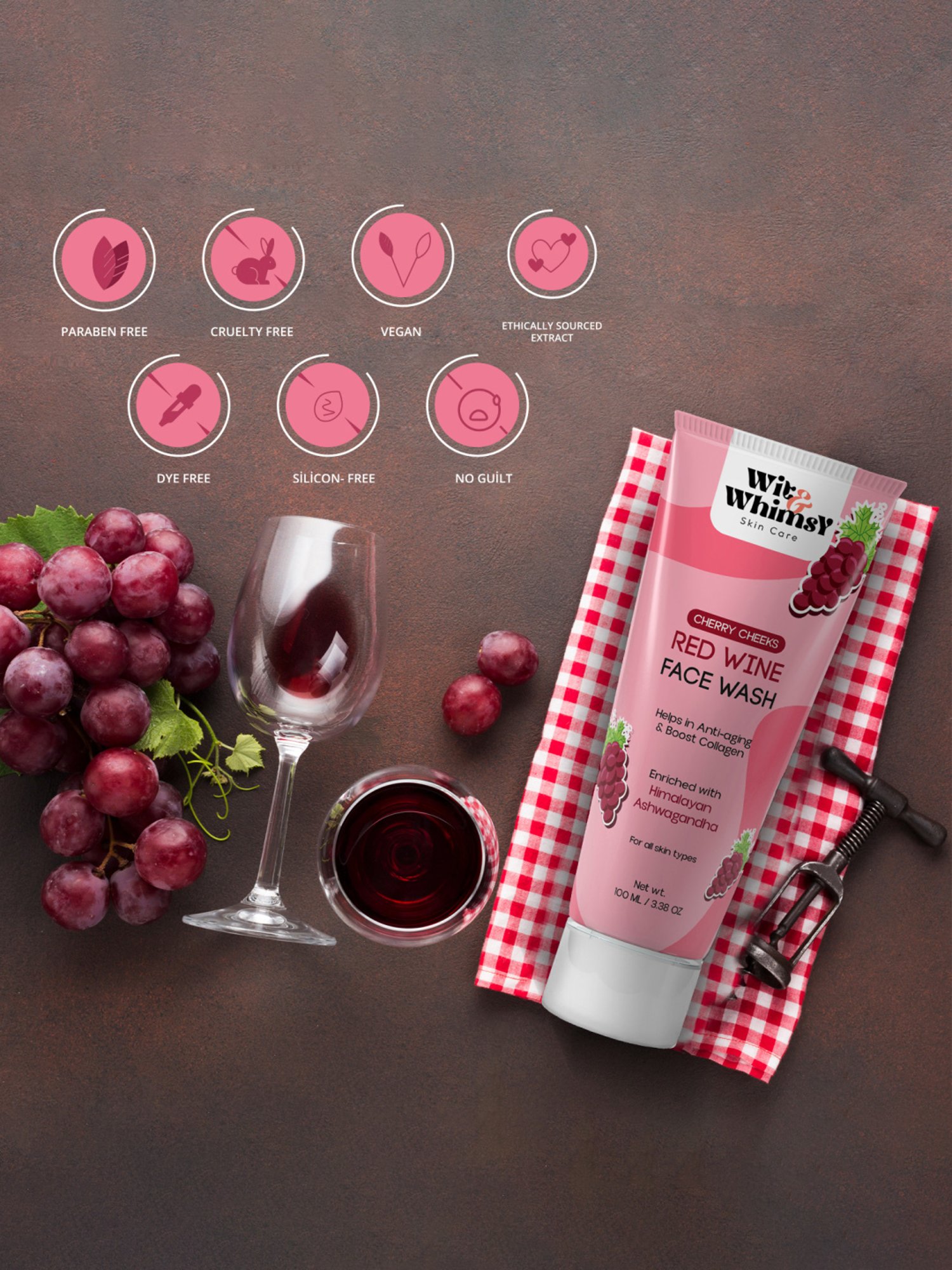 Wit & Whimsy Cherry Cheeks Red Wine Face Wash - 100 ml