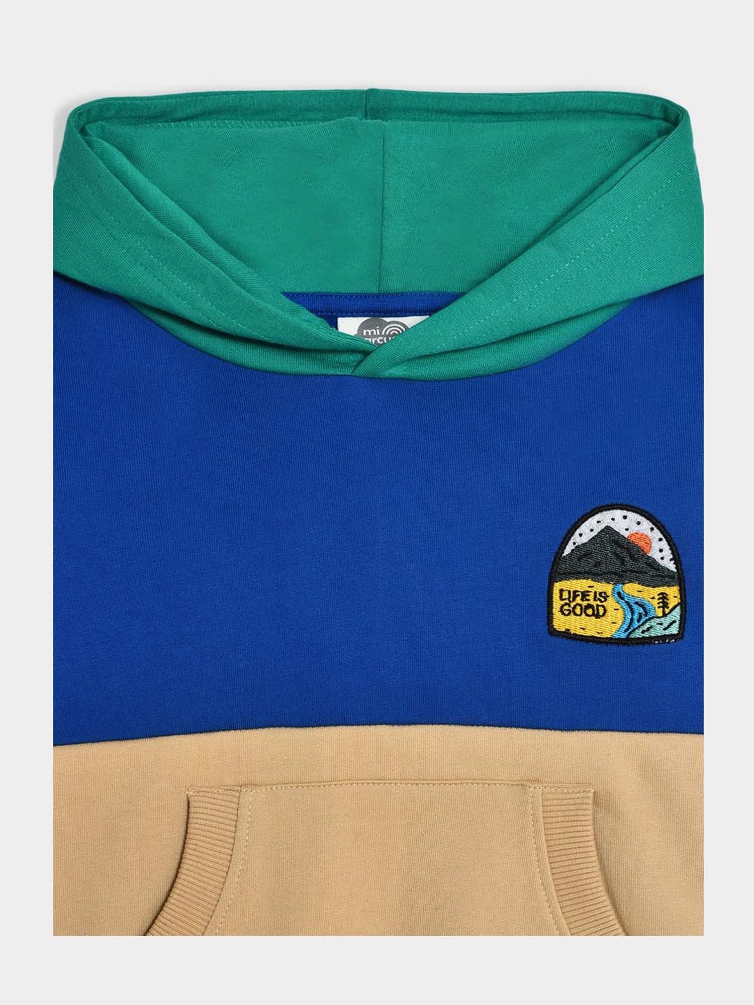 MiArcus Unisex Blue & Cream Color Block Full Sleeves Hoodie with Joggers