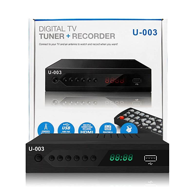 Analog to Digital TV Converter Box  U003 SetTop Box for HDTV Live 1080P ATSC Converter with TV Tuner Time Shift EPG PVR Recording Playback Media Player Digital Clock Timer Freeview