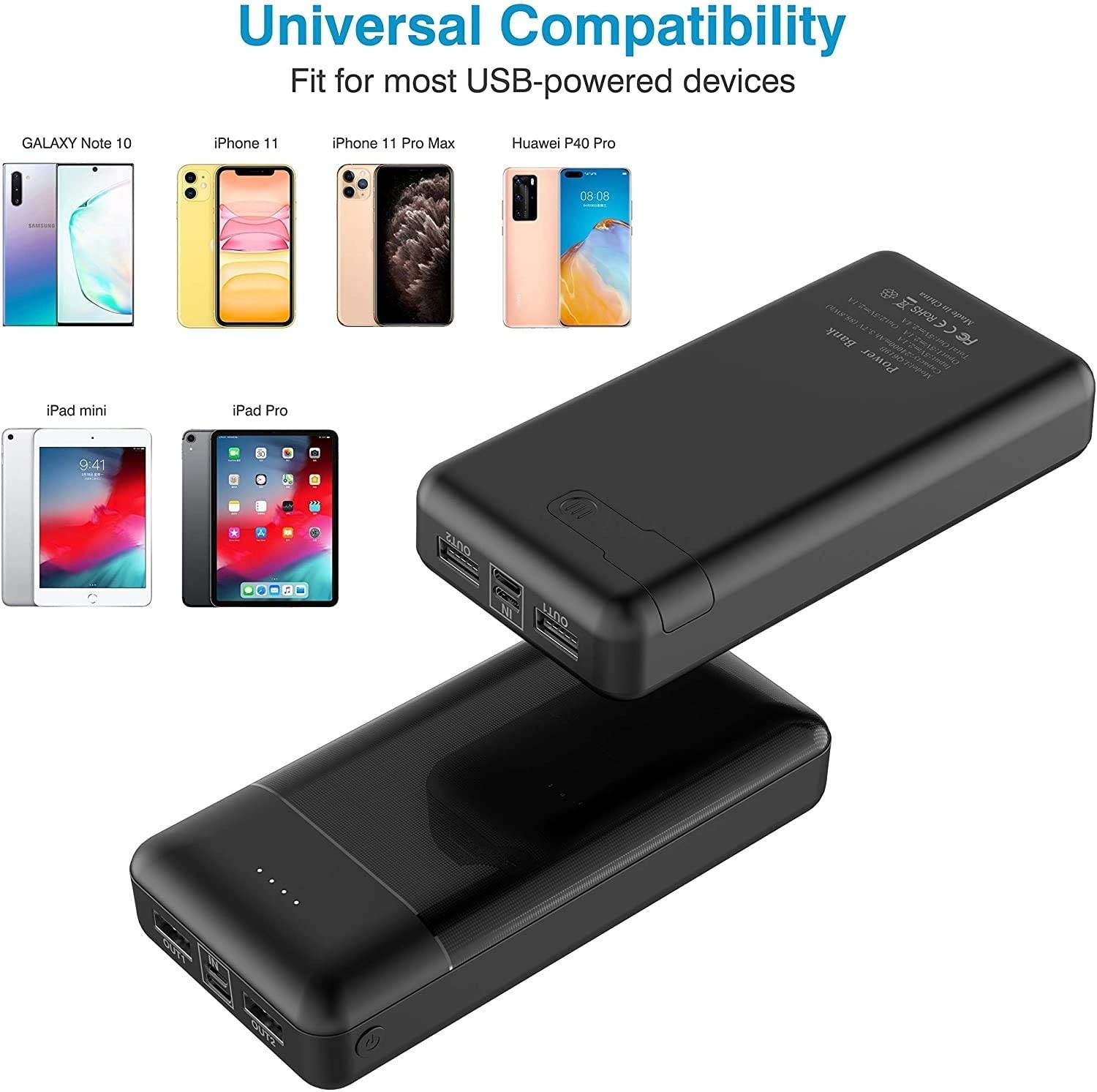 Portable Charger Power Bank24000mAh Phone Charger Ultra-High Capacity with Built in Phone Holder LED Power IndicatorExternal Battery Pack with Dual Inputs & Dual Outputs for Most Smartphones