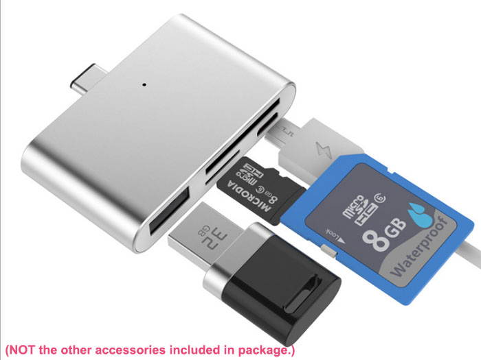 USB Type-C Memory Card Reader OTG Adapter, Multi-Functional Card Reader HUB Reversible Portable PD Charging for Apple MacBook, Huawei MateBook, Xiaomi Tablet 2 (Silver)