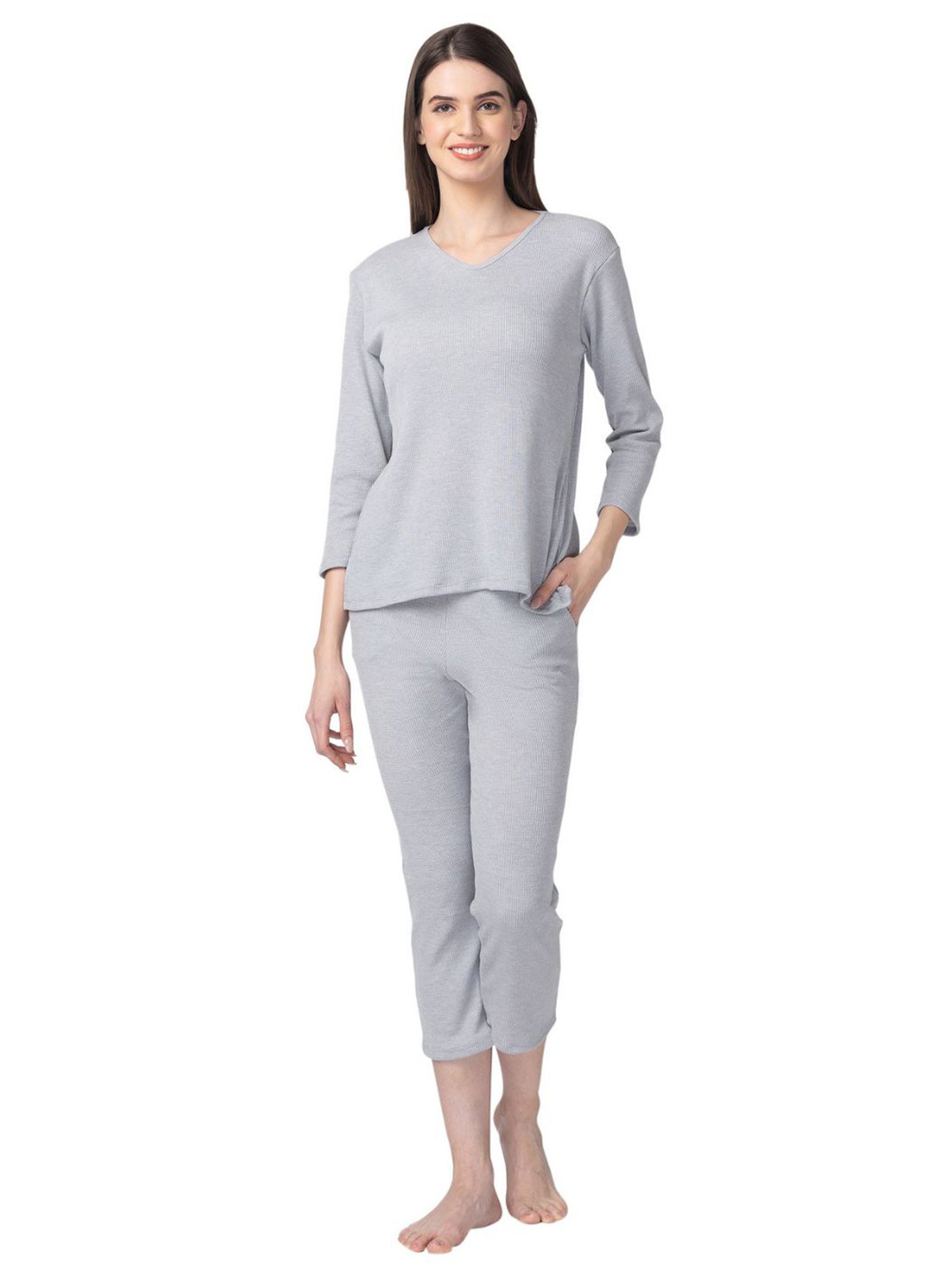 Candyskin Cotton Grey T-Shirt With Capris