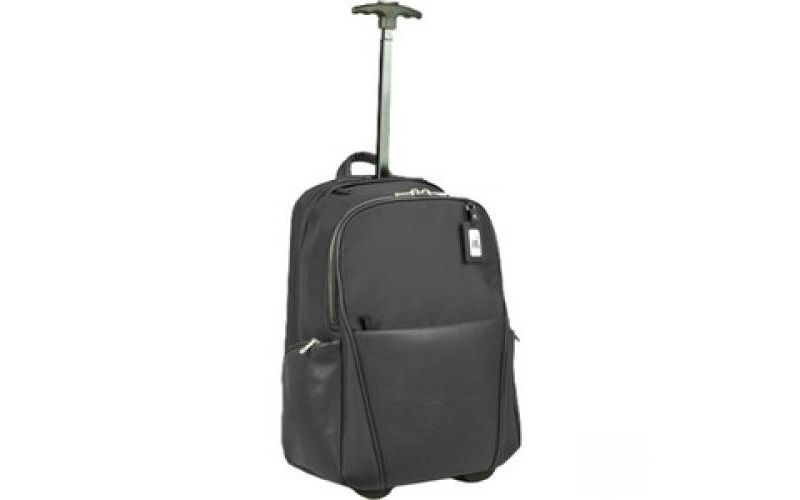 WIB Portofino Carrying Case (Rolling Backpack) for 17.3" Notebook - Black - Dirt Resistant - Vegan Leather - Shoulder Strap