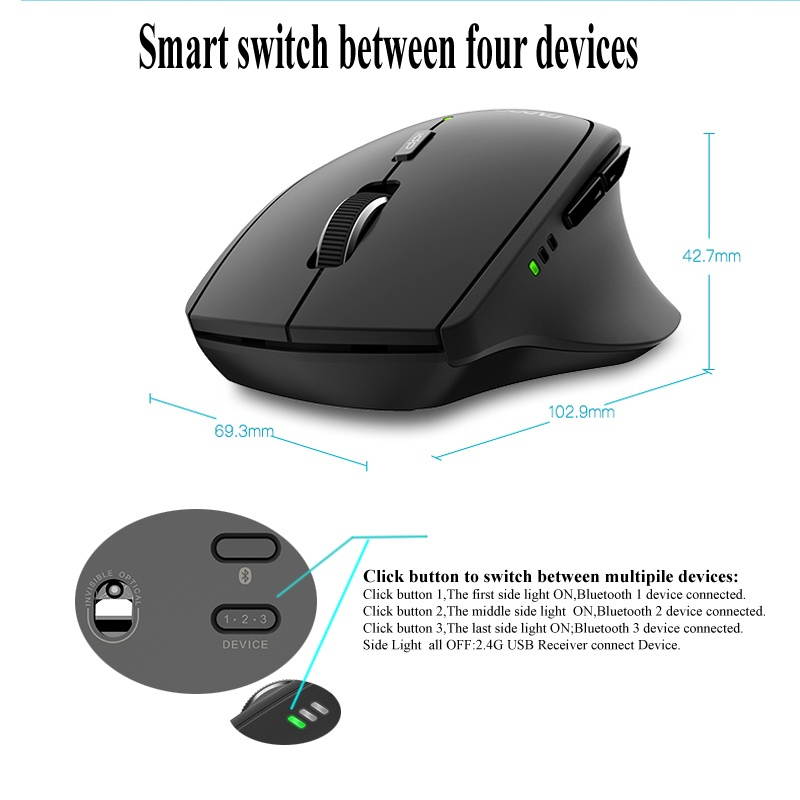Multi-mode Wireless Mouse Bluetooth 3.0/4.0 And 2.4G Switch For Four Devices Connection Computer Gaming Mouse