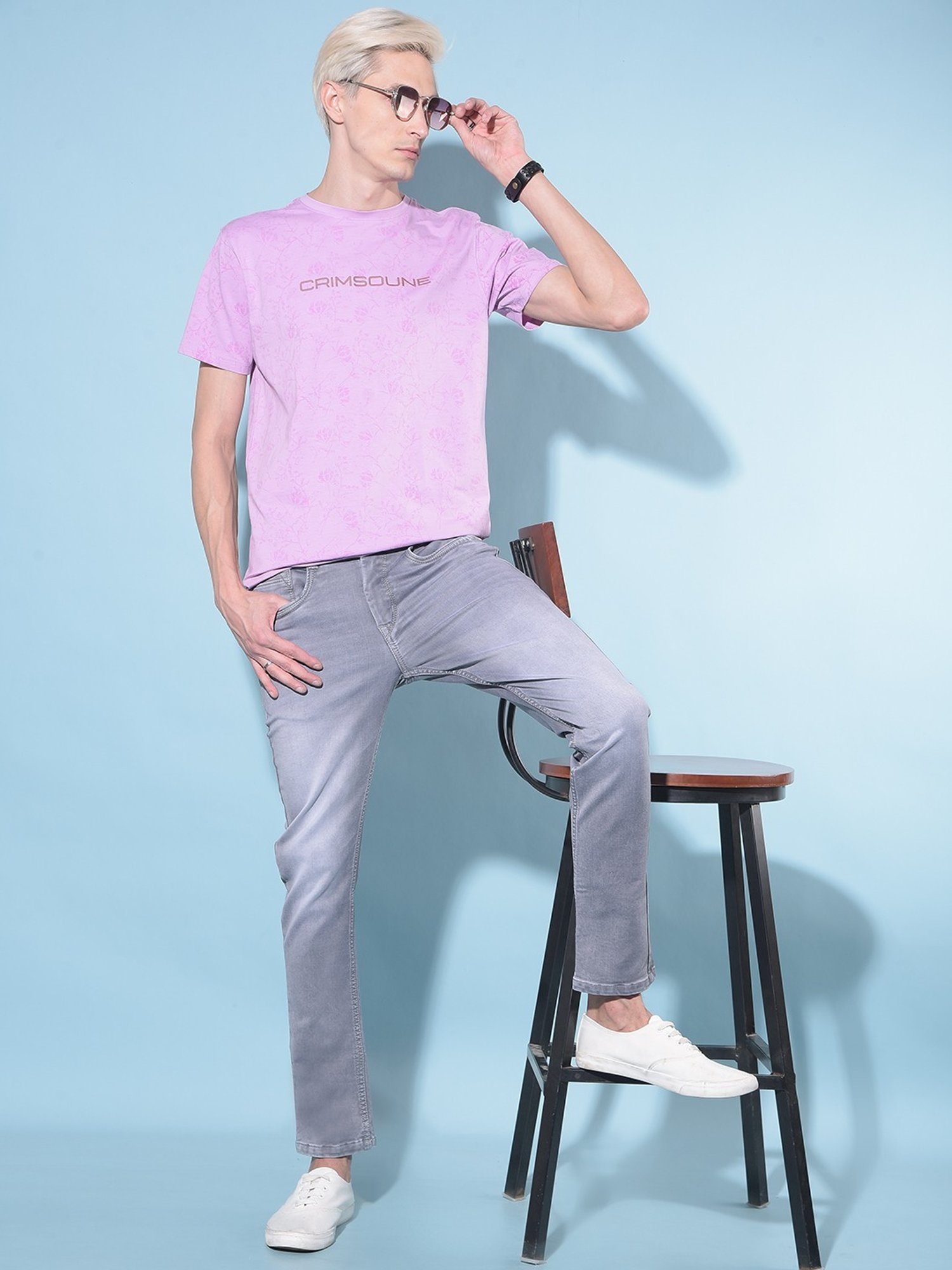 Crimsoune Club Purple Cotton Slim Fit Printed T-Shirt