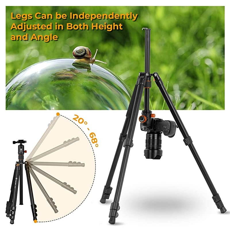Camera Tripod Monopod 61in with Panorama Ball Head Aluminium Travel Tripod for DSLR Mirrorless Cameras Support Macro Shots Counter Weight 13lb Payload Lightweight 16.9" Foldable Size
