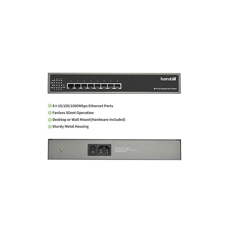 Port Gigabit PoE Switch, PoE+ Ports 1000Mbps, 02.3af/at 150W, Metal Fanless Unmanaged Plug and Play