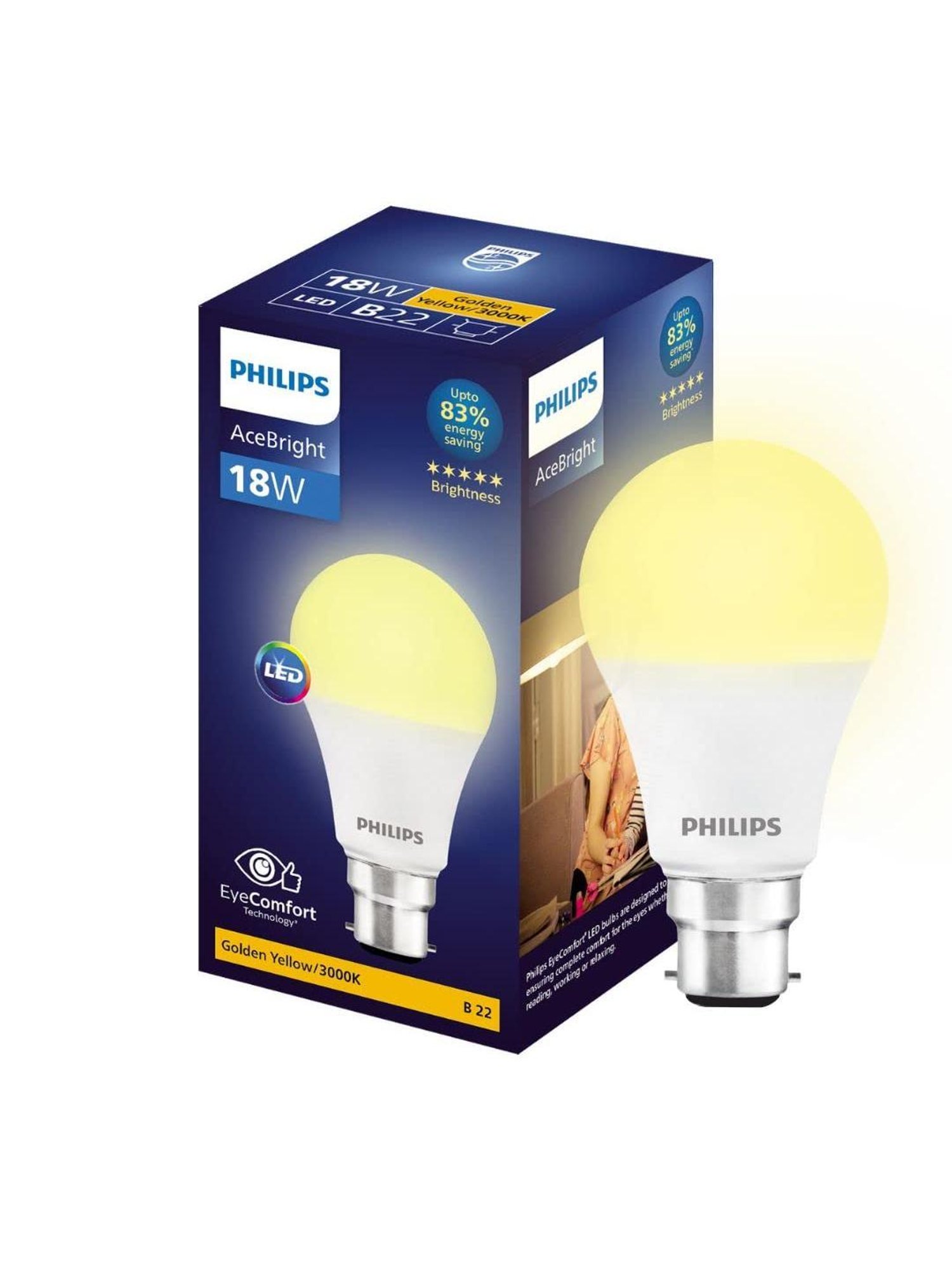 Philips 18-Watt B22 AceBright High Wattage LED Light Bulb for Home Pack of 2 (Warm White)