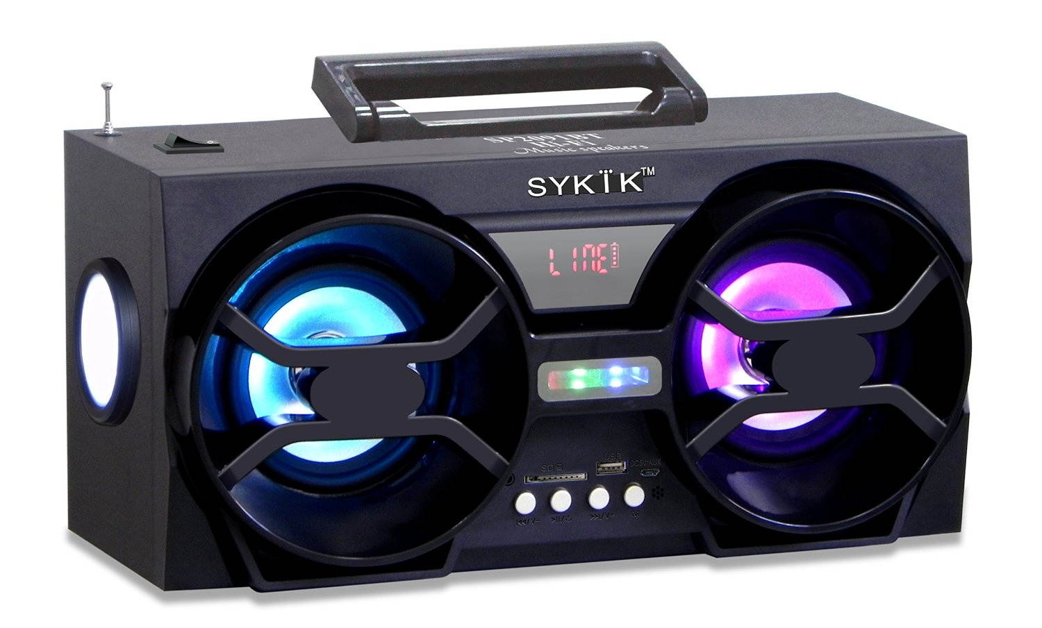 Sykik SP2091BT Bluetooth Boom Box with SD-MMC-USB FM Radio Built in Rechargeable Battery & Remote Control