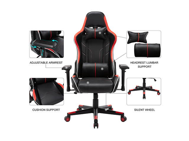 Massage Racing Chair Gaming Chair - Computer Office Adjustable Lumbar Cushion Headrest Swivel Rocking Function Desk Chair 5 Colors,Purple,GC34