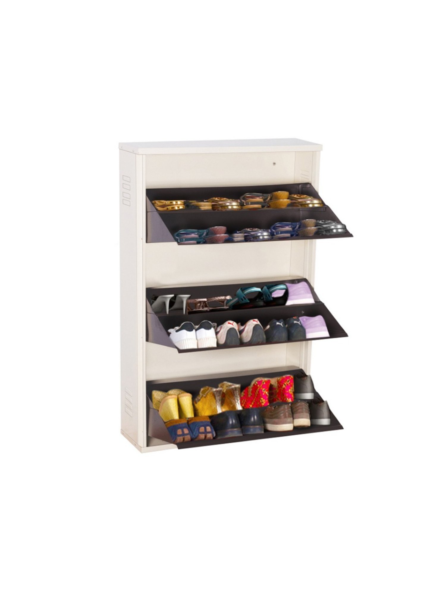 Delite Kom Metal Shoe Rack - 24" 3 Shelf, Ivory Green, PowderCoat, Wall Mount, DIY