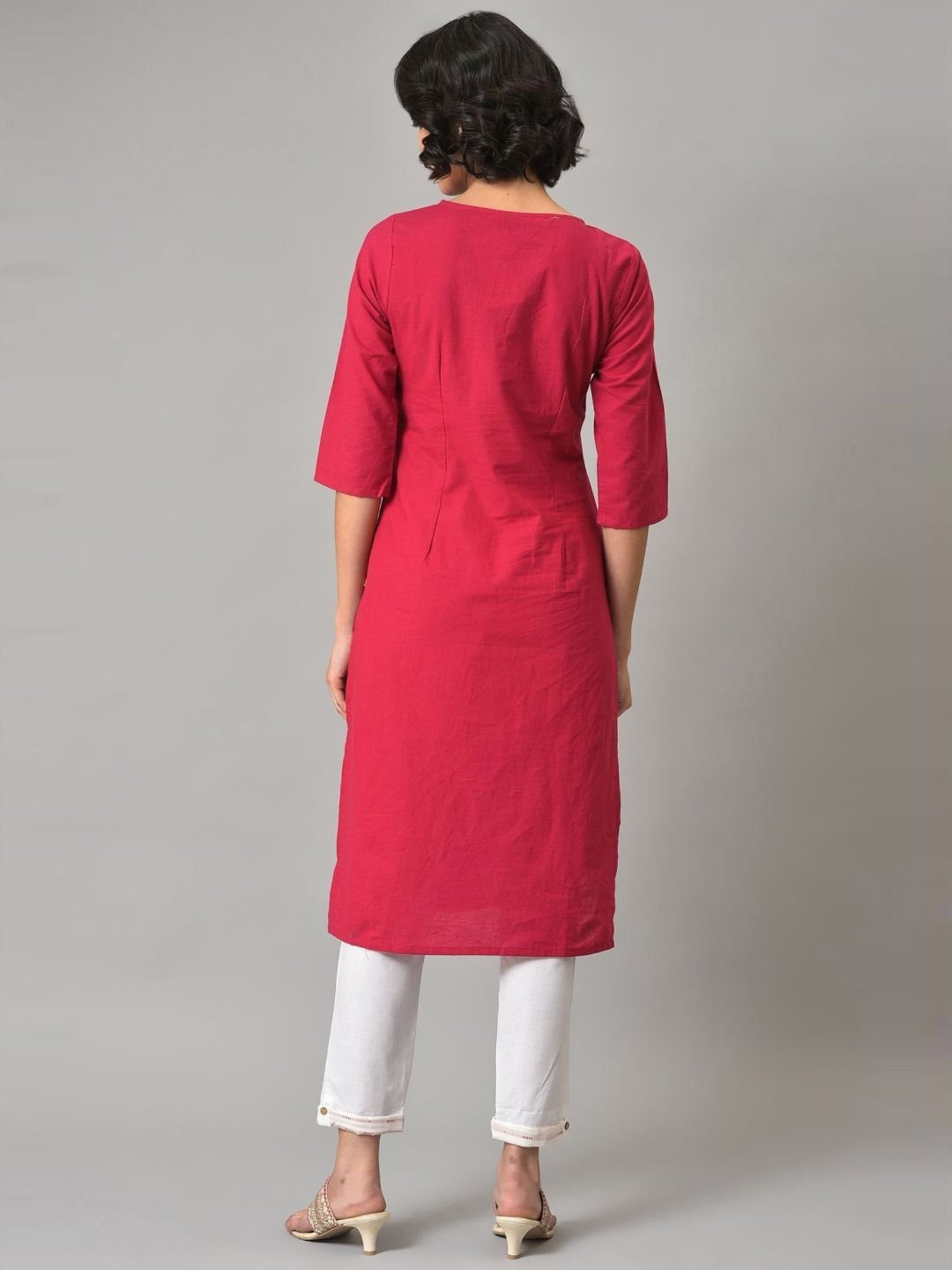 Aurelia Maroon & White Cotton Woven Pattern Kurta Pant Set