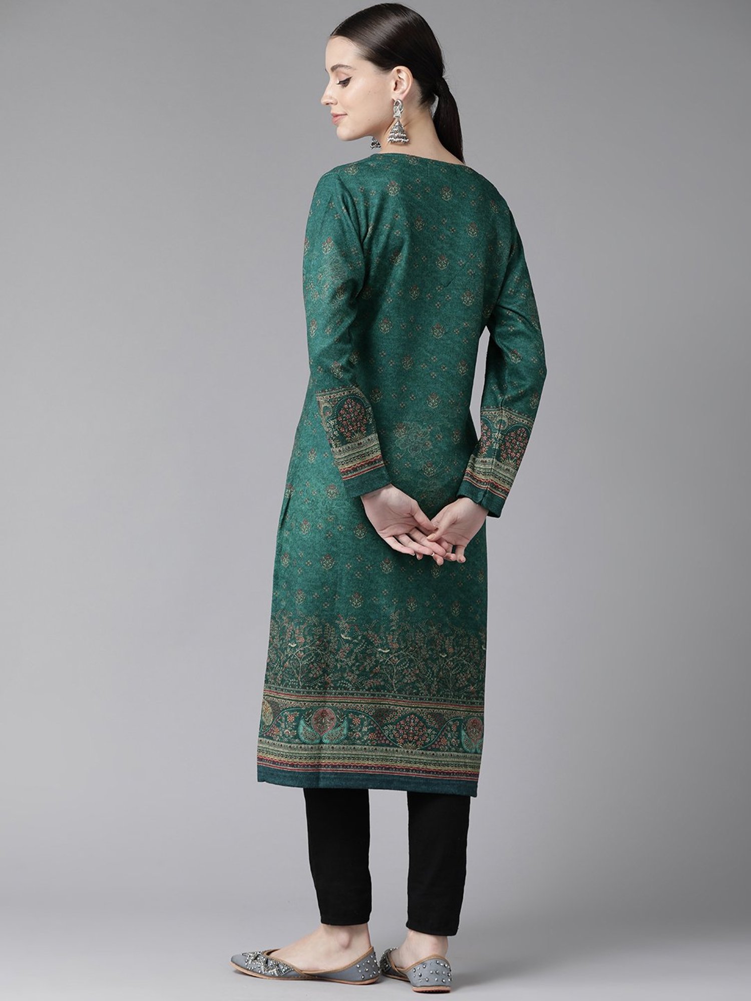 Cayman Green Floral Print Straight Kurta