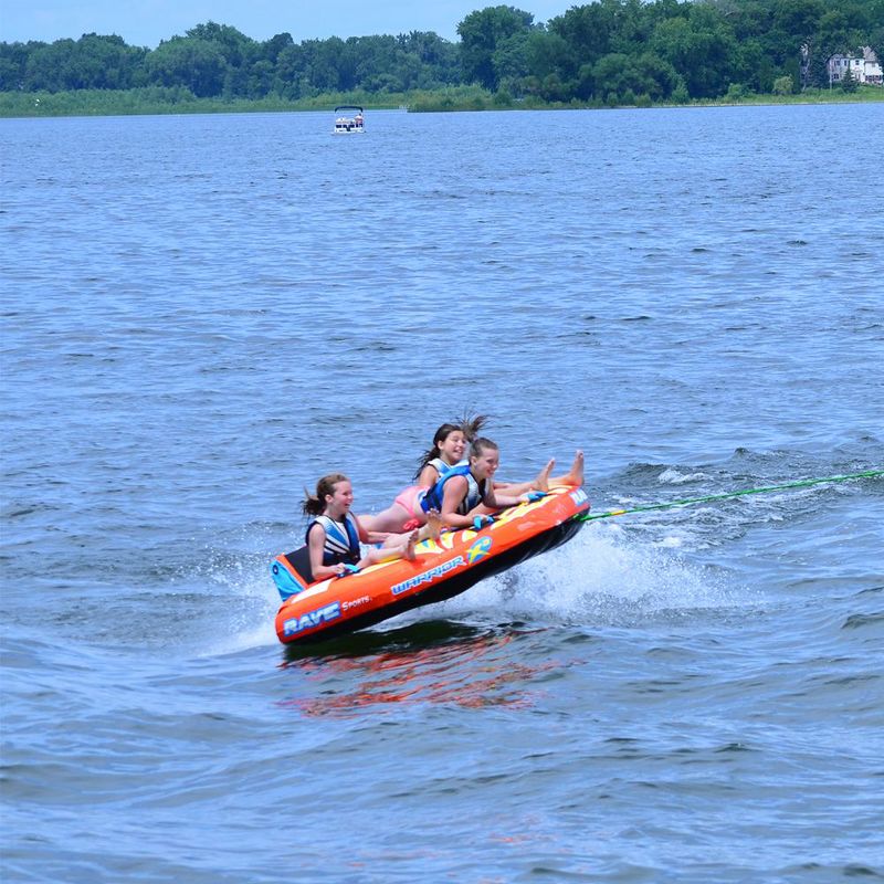 Rave Sports Warrior X3 3 Rider Double Seat Inflatable Towable Lake Water Tube, Orange