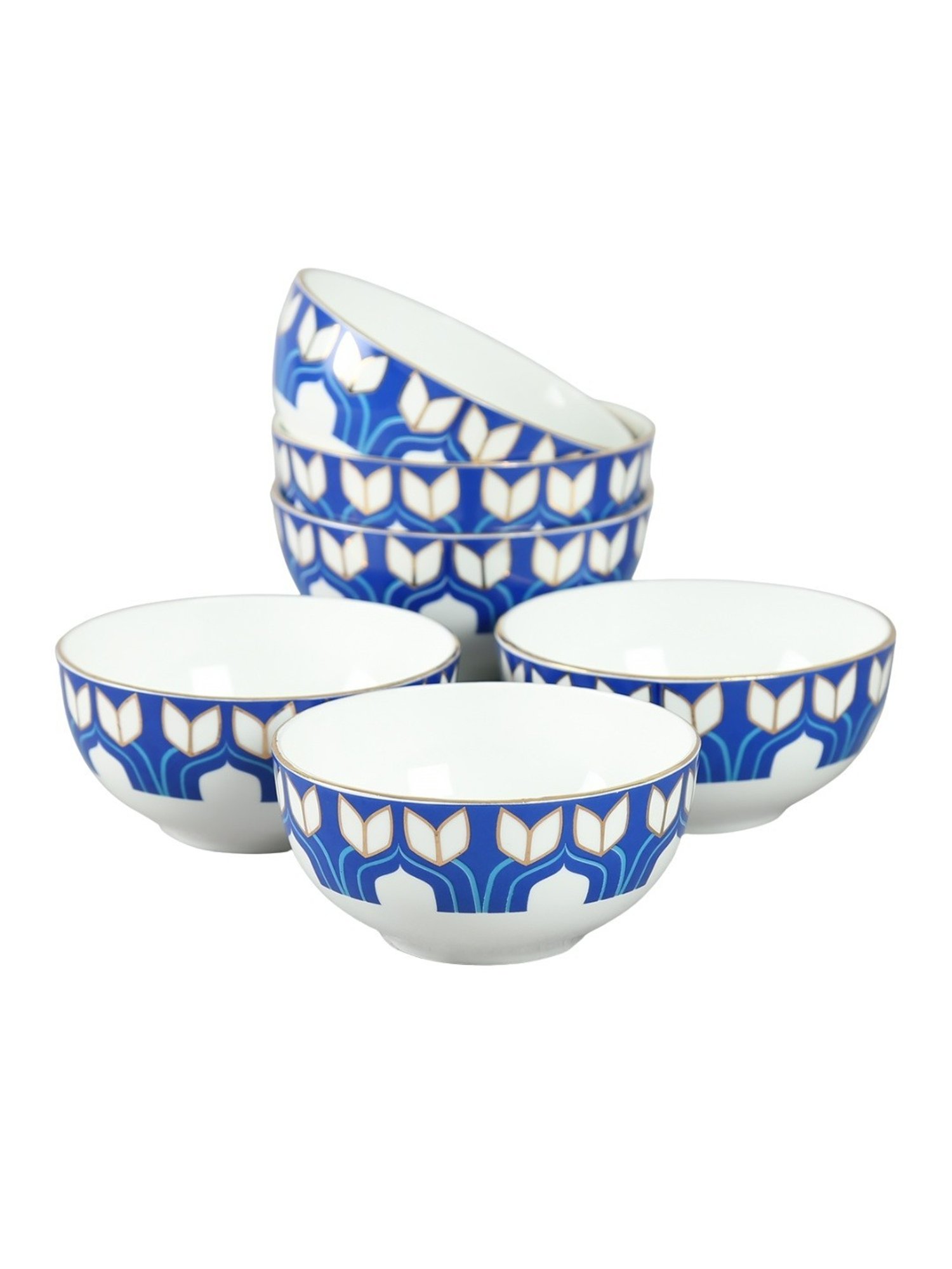 India Circus Floral Blue Bone China Dinner Set - Set Of 20