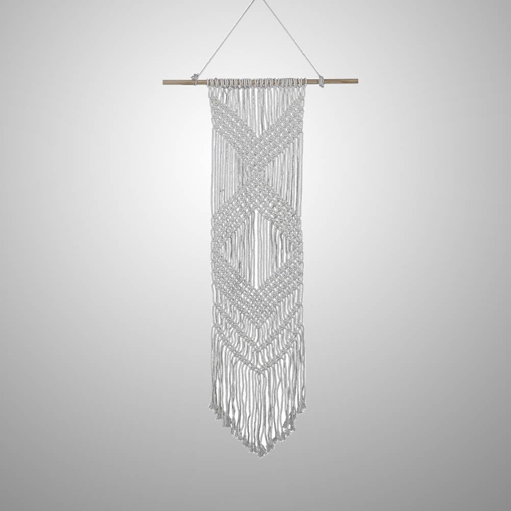 Bohemian Hollow-out Handmade Cotton Tassel Tapestry Dream Catcher Wall Hanging Catcher Ornament Craft Indoor Home Hanging Decor (Beige 90 X 25CM)