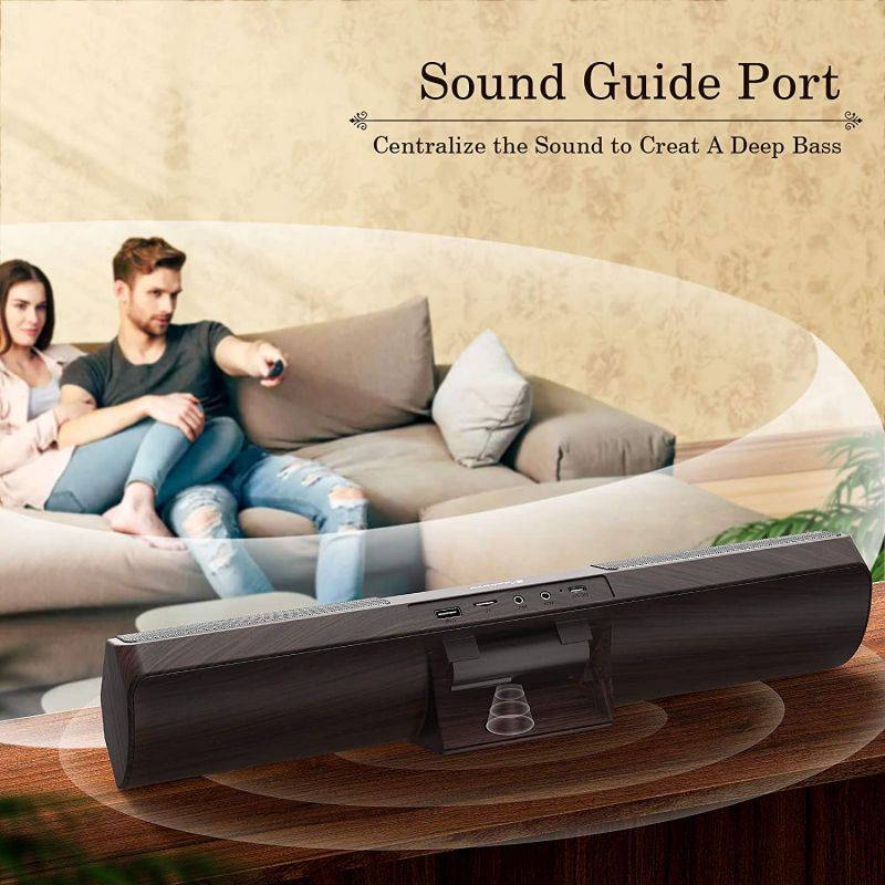 Computer Speakers Bluetooth Soundbar: Gaming Stereo Sound Bar for PC Desktop 20W Wired and Wireless Speaker with Deep Bass Dual-Channel Multimedia for Laptop Smartphones Wooden Enclosure