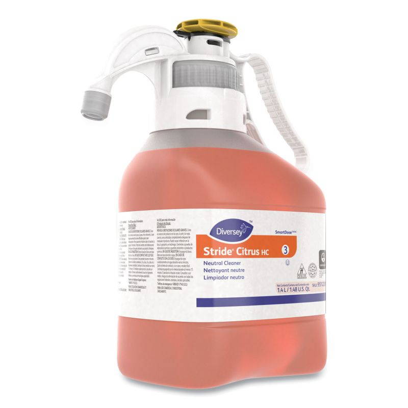 Diversey Stride Citrus HC Neutral Cleaner - Concentrate Liquid - 0.37 gal (47.34 fl oz) - Citrus Scent - 1 Each - Orange