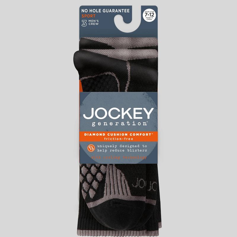 Jockey Generation™ Men's Diamond Cushion Comfort Friction Free 3pk Athletic Crew Socks - Black/Charcoal Gray 7-12