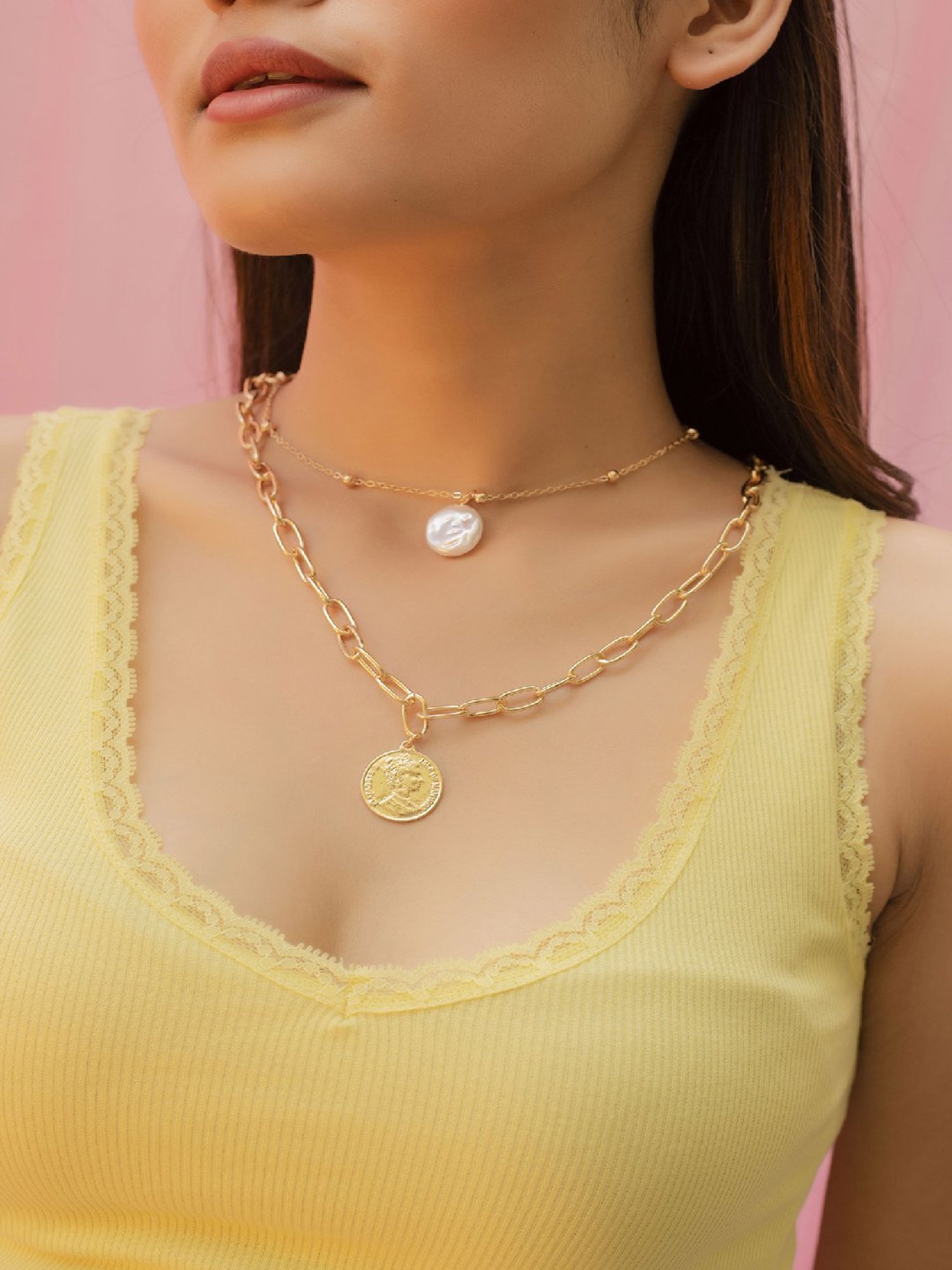 Jewelz Layered Chain Necklace With Fashionable Hangings for Girls & Women