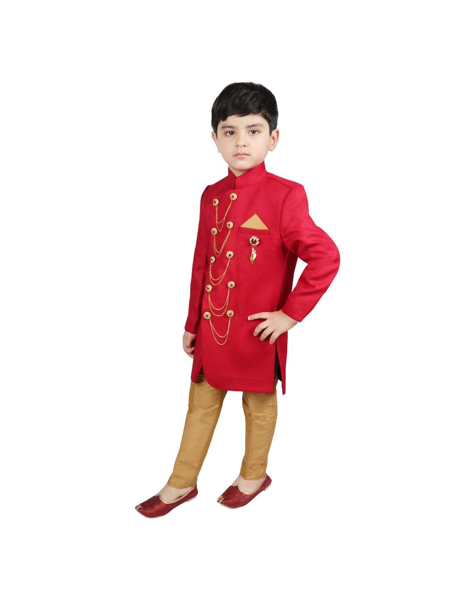 SG Yuvraj Kids Maroon & Brown Solid Sherwani with Pyjama