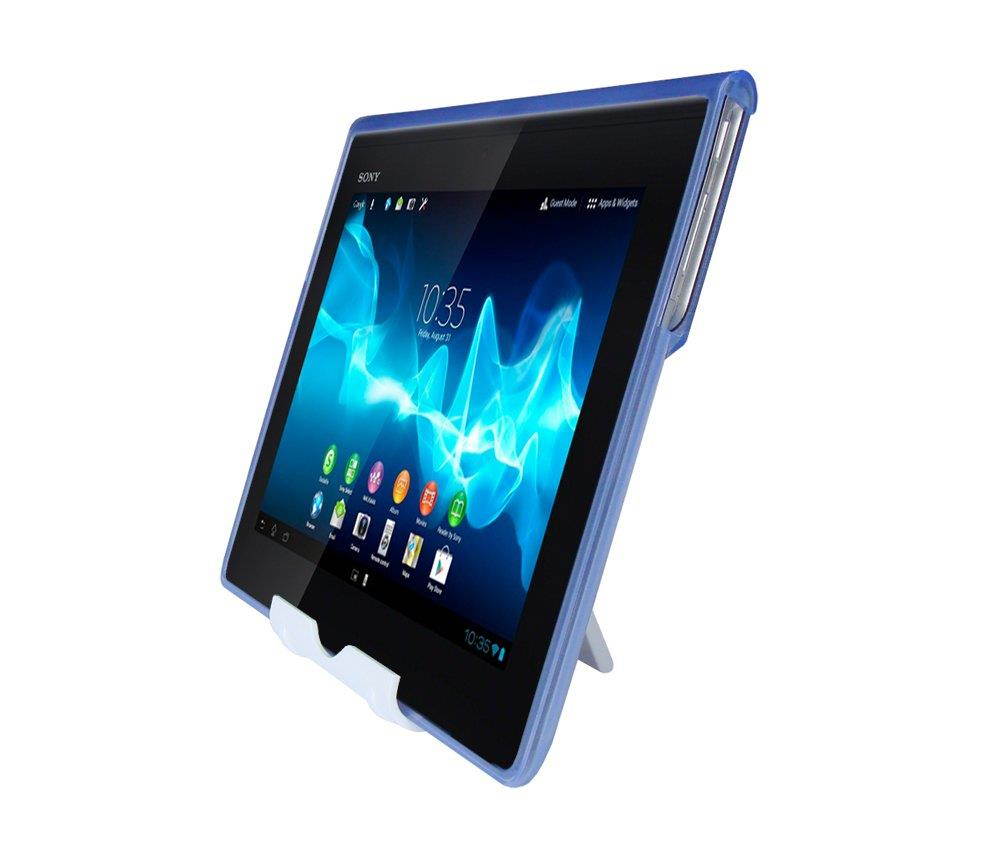 iShoppingdeals - Blue Gel TPU Cover Case and Multi-Angle View Tablet Stand Holder for Sony Xperia Tablet S (SGPT121US/SGPT122US/SGPT123US)