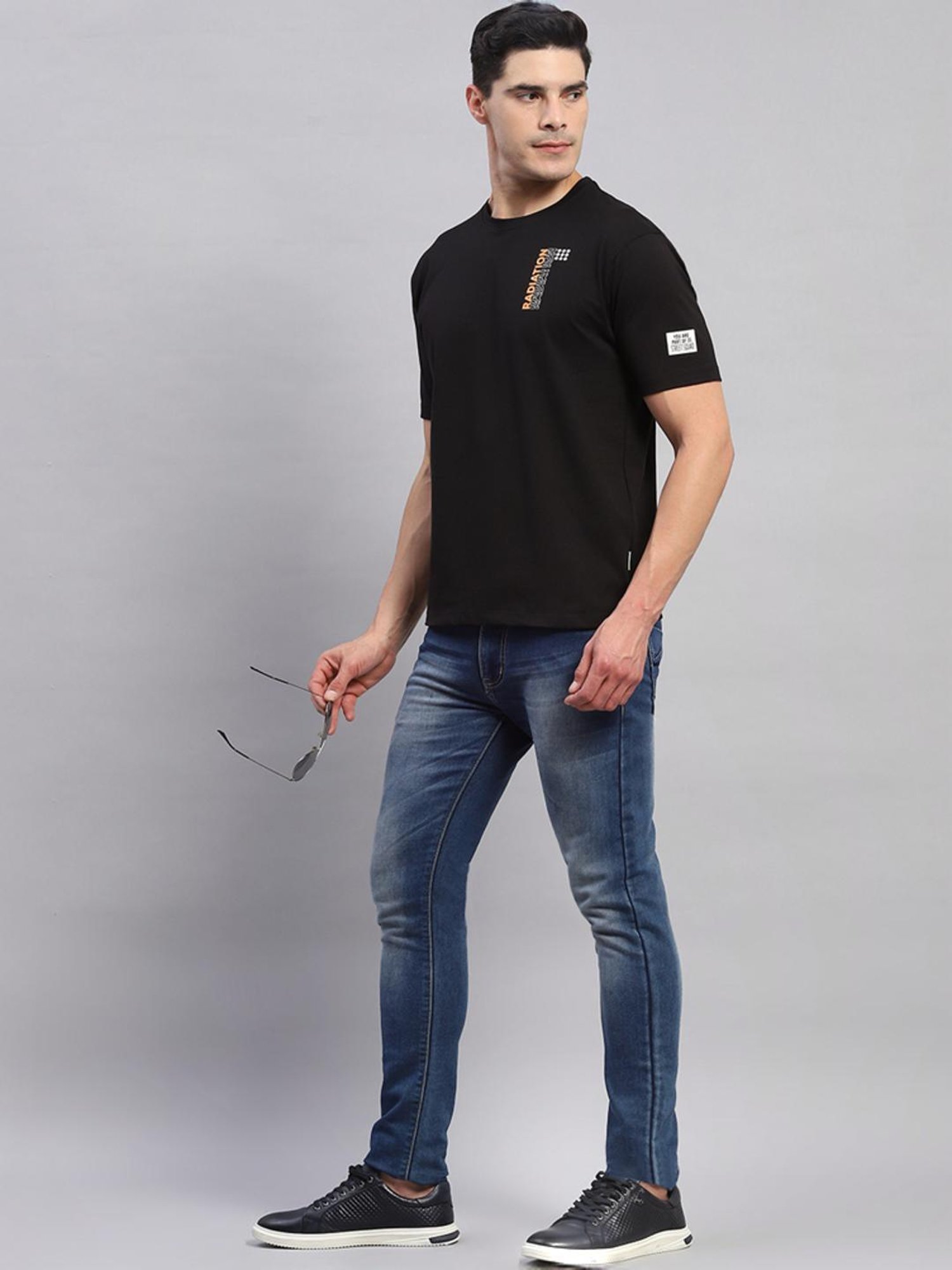 Rock.it Black Cotton Regular Fit Printed T-Shirt