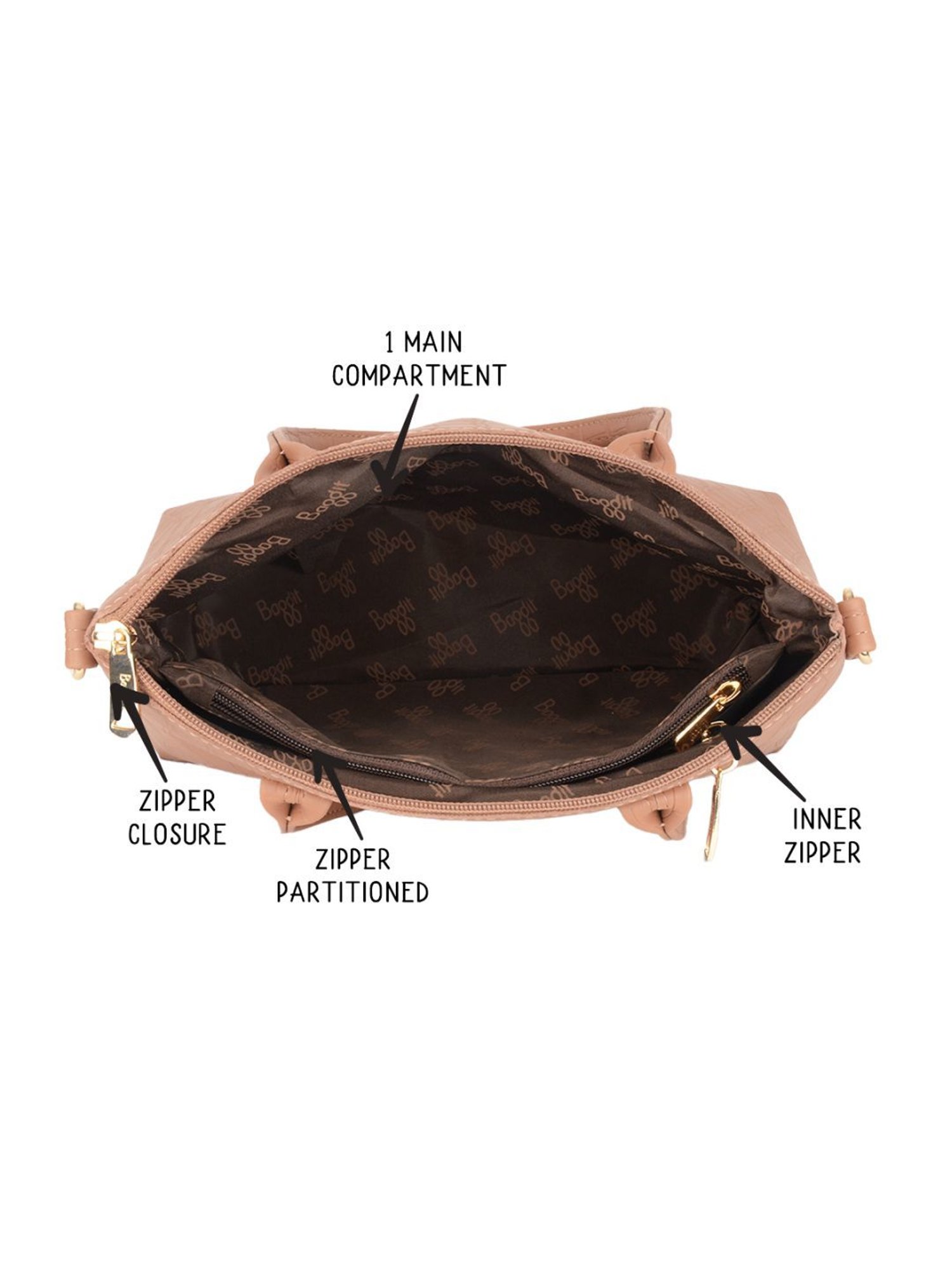 Baggit Fiot Tan PU Textured Handbag