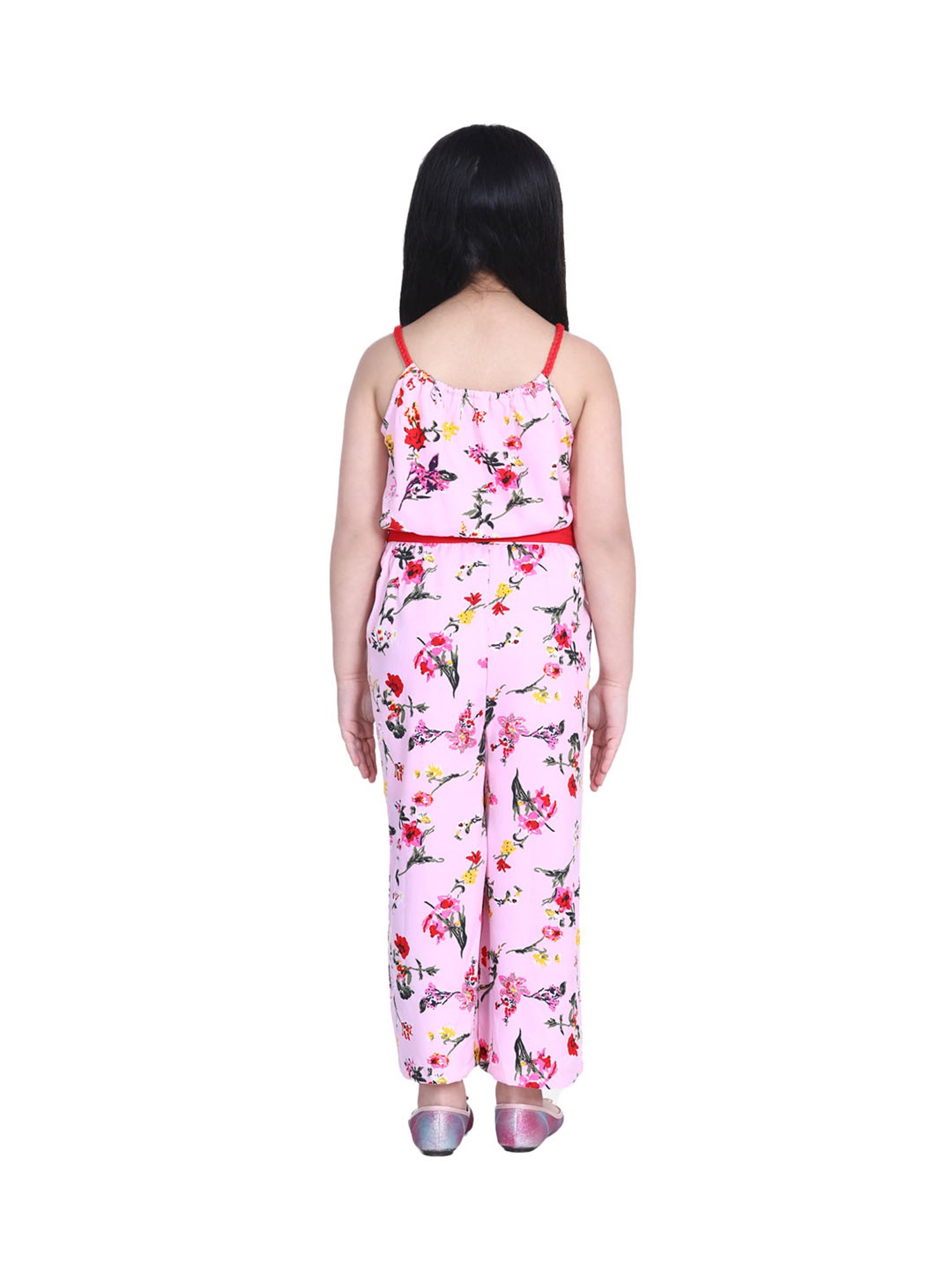 StyleStone Kids Pink Printed Jumpsuit with Belt