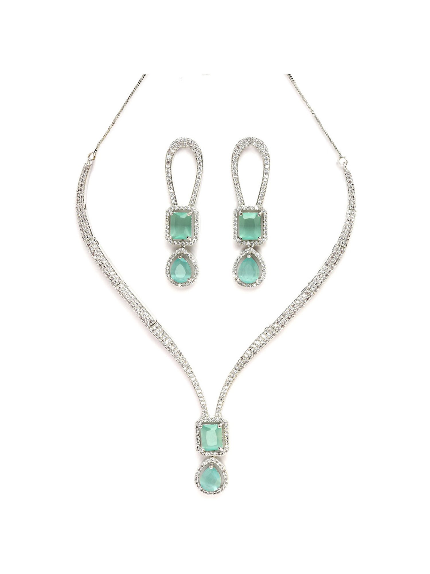 Karatcart Light Green Necklace & Earring Set for Women