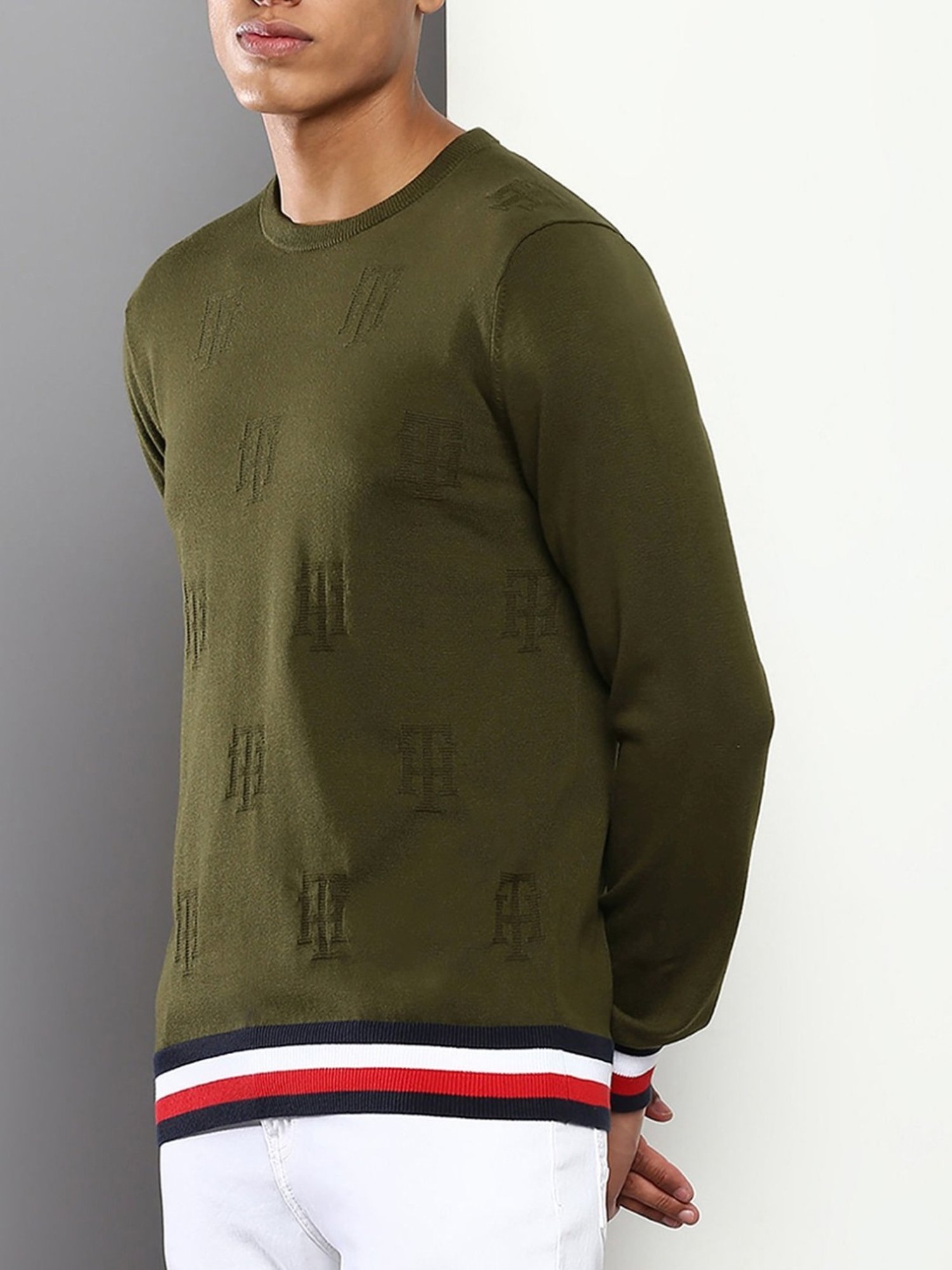 Tommy Hilfiger Green Cliffs Cotton Regular Fit Logo Printed Sweaters
