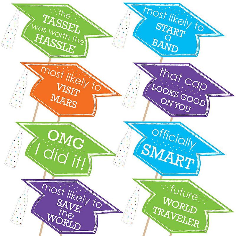 Big Dot of Happiness Hilarious Hats Off Grad Caps - Graduation Photo Booth Props Kit - 20 Count