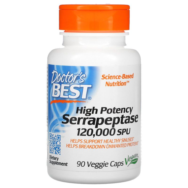 Doctor's Best High Potency Serrapeptase, 120,000 SPU, 90 Veggie Caps, Herbal Supplements