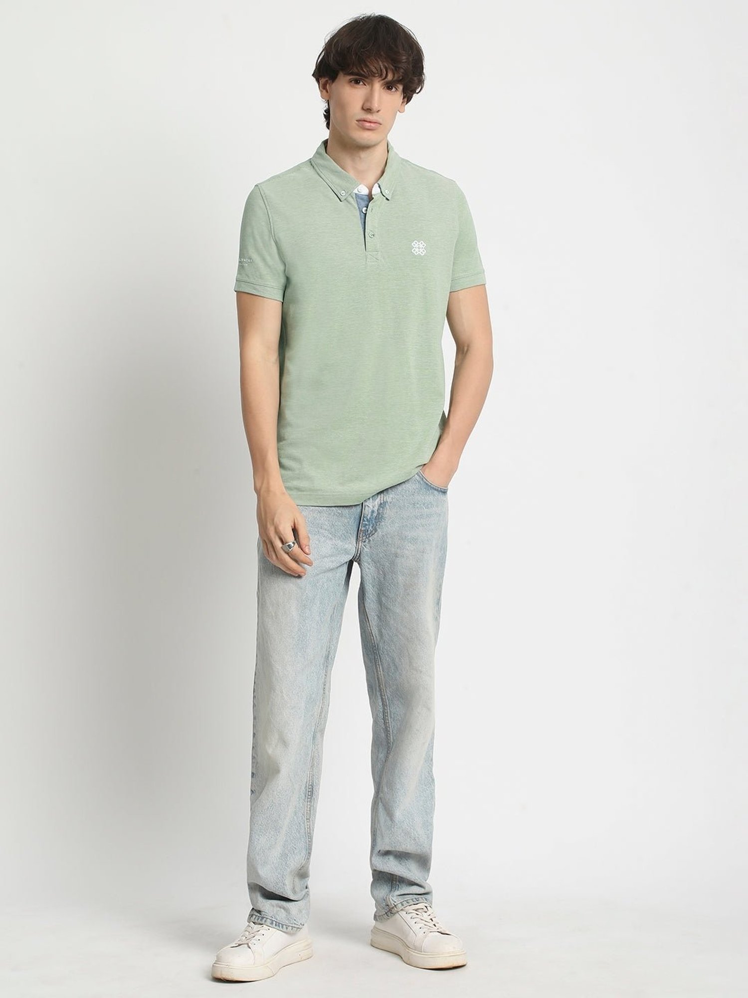The Bear House Green Cotton Regular Fit Polo T-Shirt