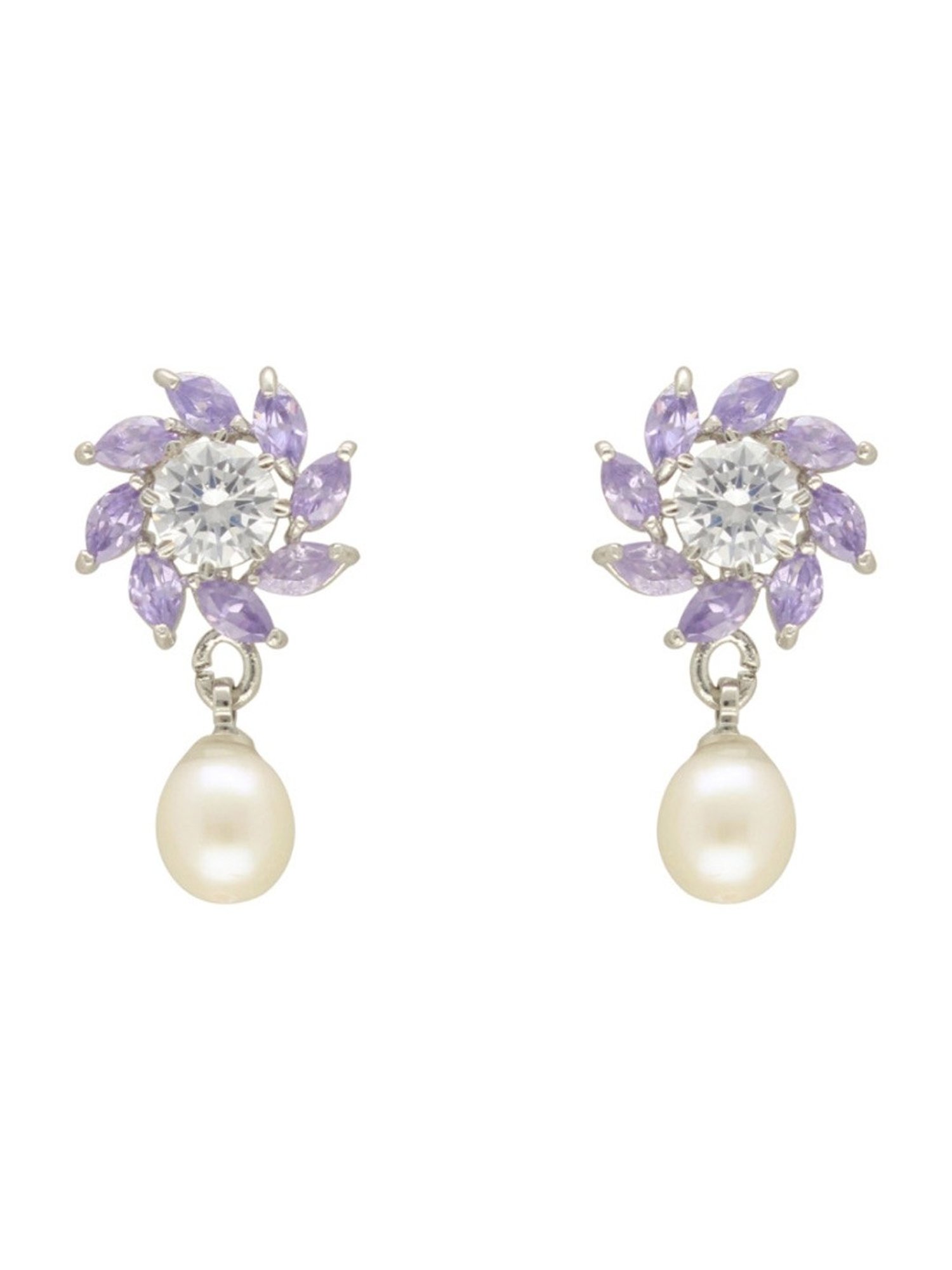 Sri Jagdamba Pearls White & Purple Hemal Earrings for Women