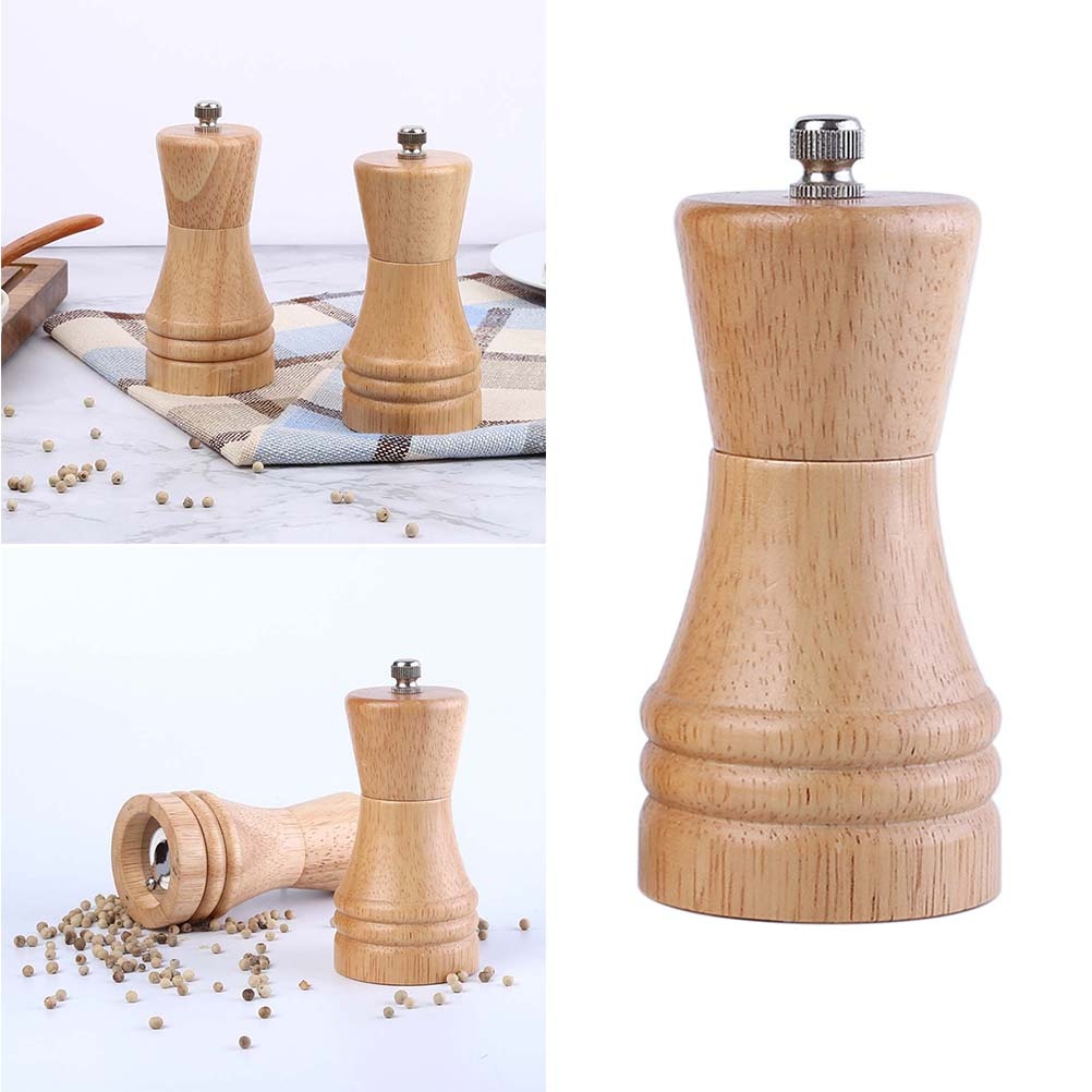 1pc Kitchen Gadget Wood Manual Pepper Grinder Seasoning Bottle Box Salt Pepper Container (4 Inches Khaki)