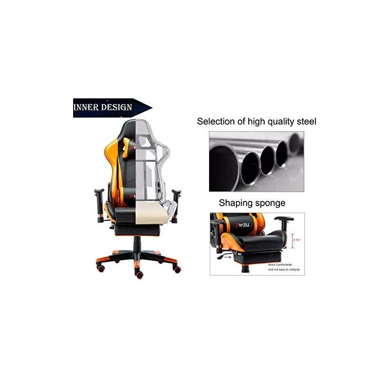 Office Chair Gaming Chair with Footrest Computer Chair Desk Chair PU Leather Executive Ergonomic Adjustable Chair with Headrest and Lumbar Support (Black&Orange)