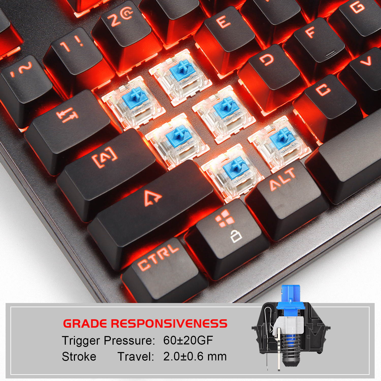 MK1 PC Mechanical Gaming Keyboards - Red LED Backlit Mechanical Keyboard - USB Mechanical Computer Keyboard Wired Blue Switches for MAC/PC Gamers(Black)
