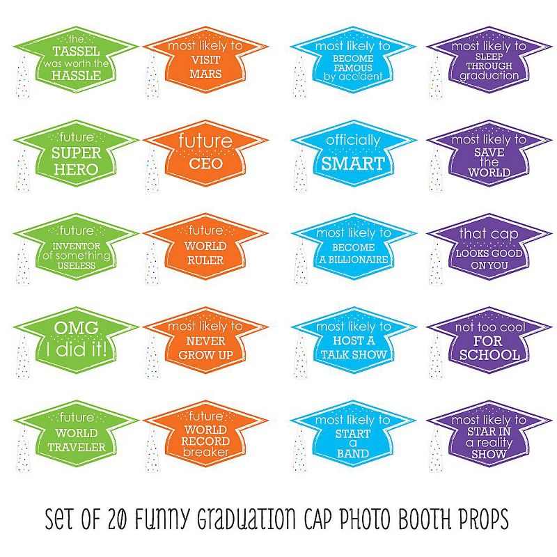 Big Dot of Happiness Hilarious Hats Off Grad Caps - Graduation Photo Booth Props Kit - 20 Count