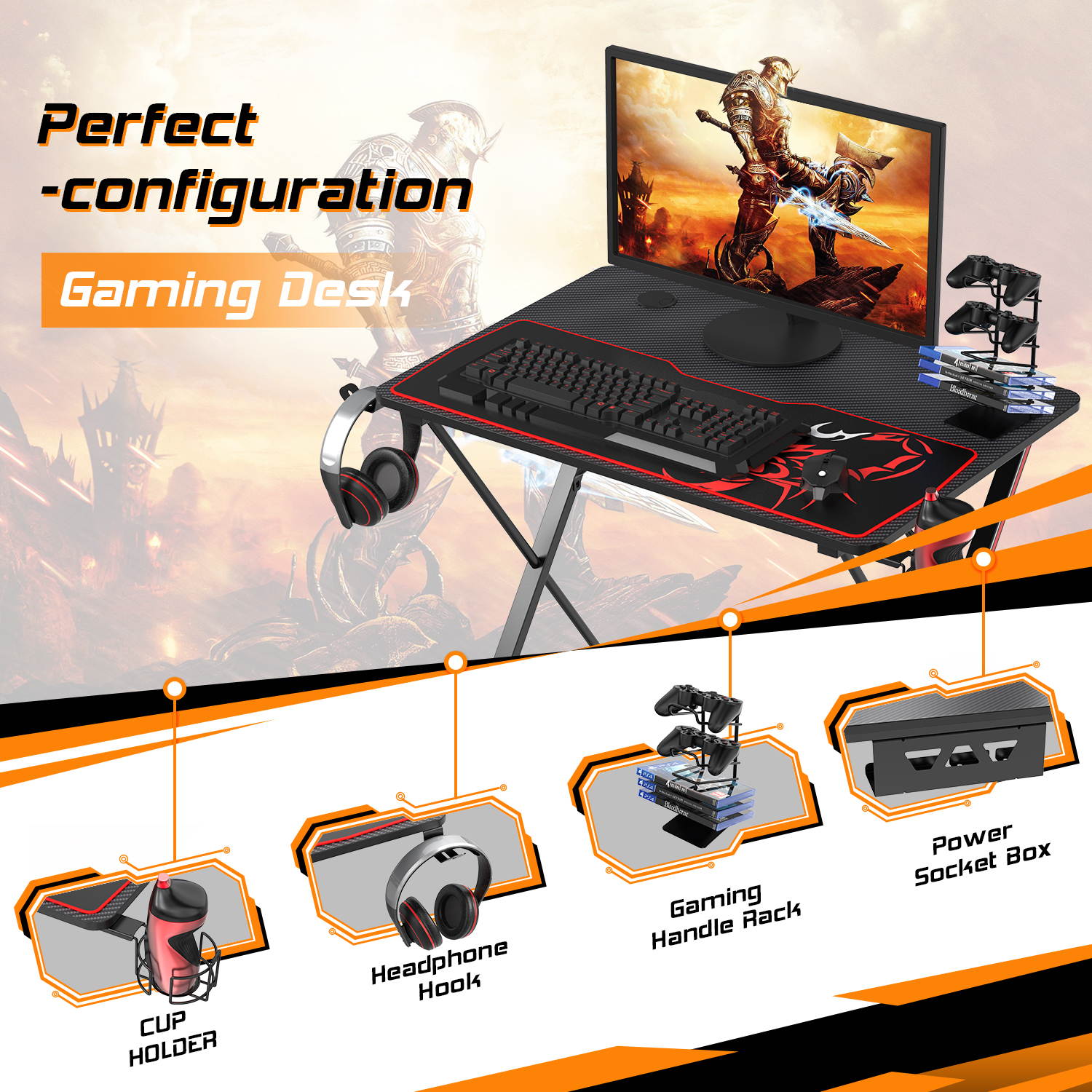 Eureka Gaming&reg; Captain X Series 31'' E-sport Desk, Home Office Gaming Computer Desk, X Shaped Gamer Workstation with Free Controller Stand, Cup Holder, Headphone Hook & Mousepad, Black