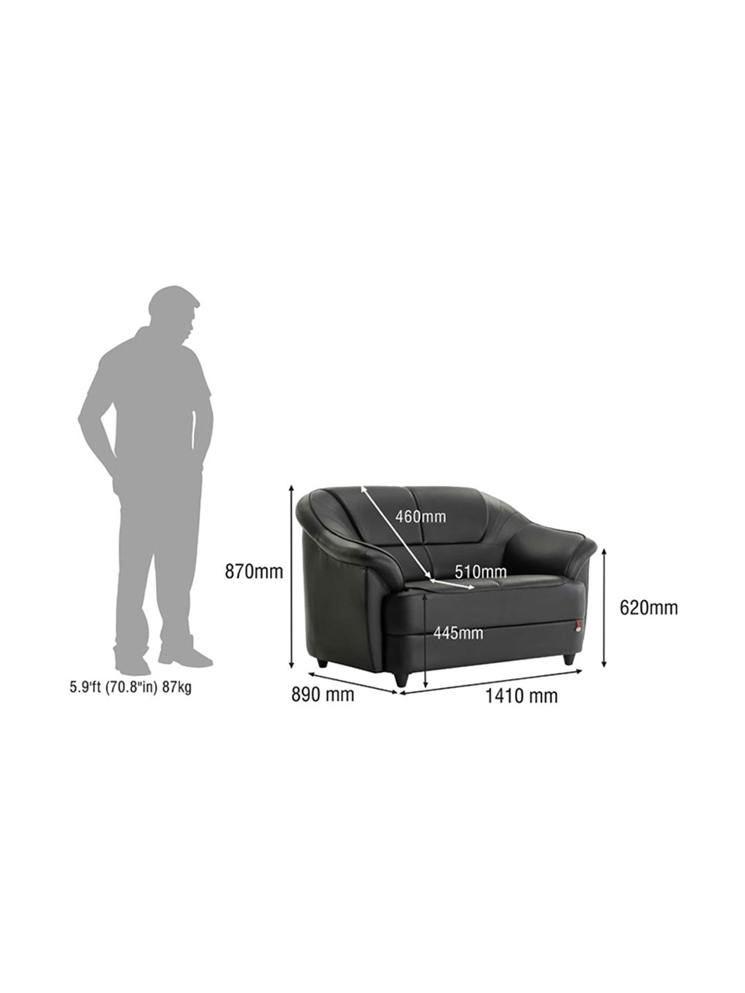 Durian Berry Black Premium Leatherette 2 Seater Sofa