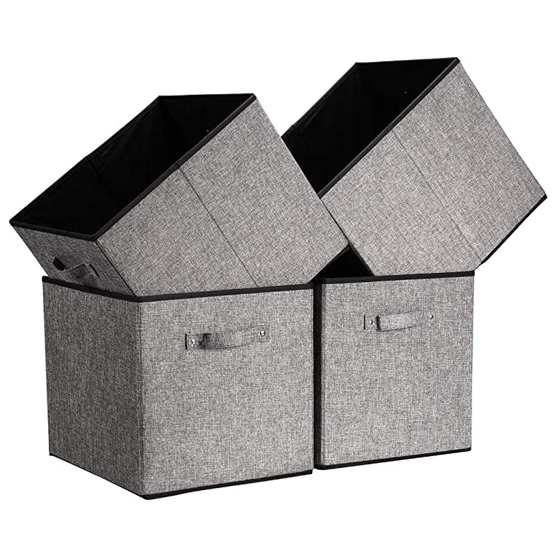4 Pack Gray Fabric Foldable Cubes Strorage Bin Baskets Organizer Container with Strong Handles Size 13 x 15 x 13 inch