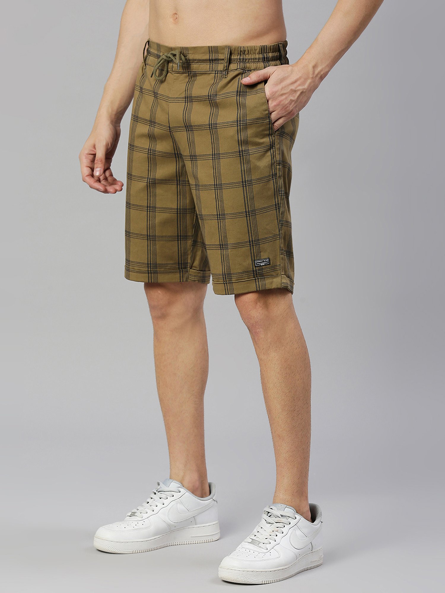 Thomas Scott Beige Slim Fit Check Shorts
